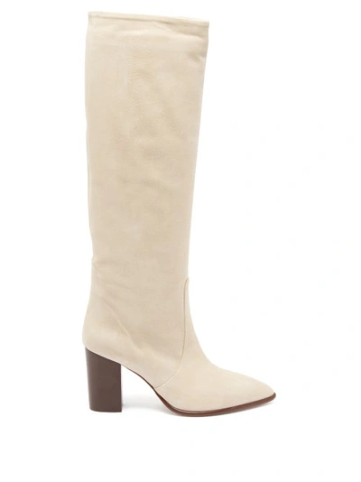 Paris Texas Sienna Point-toe Suede Knee-high Boots In Gesso