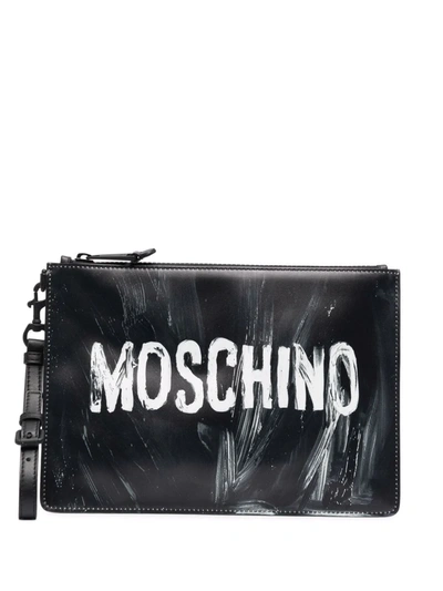Moschino Paint-print Logo Clutch Bag In Orange