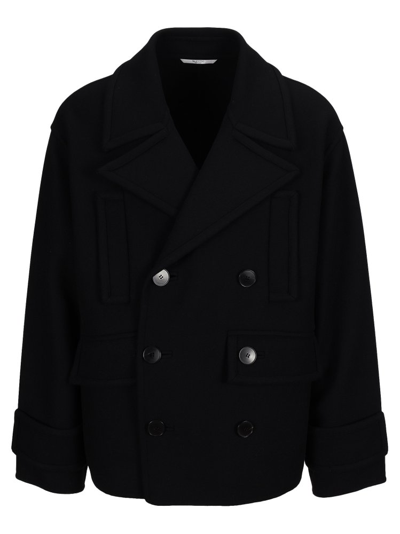 Valentino Double-breasted Peacoat In Black Double Wool