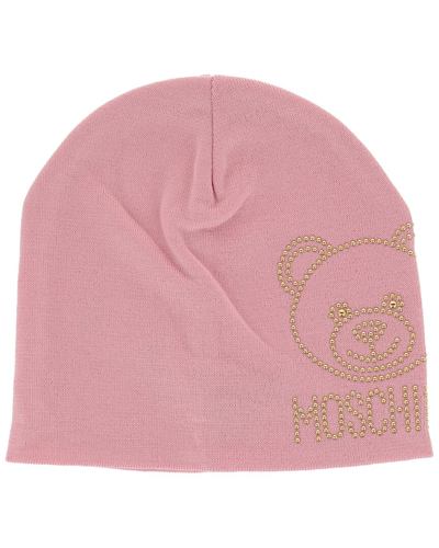 Moschino Teddy Studs Wool Hat In Pink