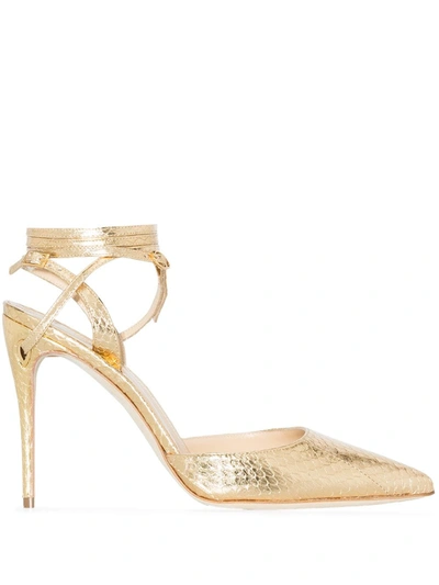 Jennifer Chamandi Vittorio Snakeskin-effect Leather 105mm Pumps In Gold