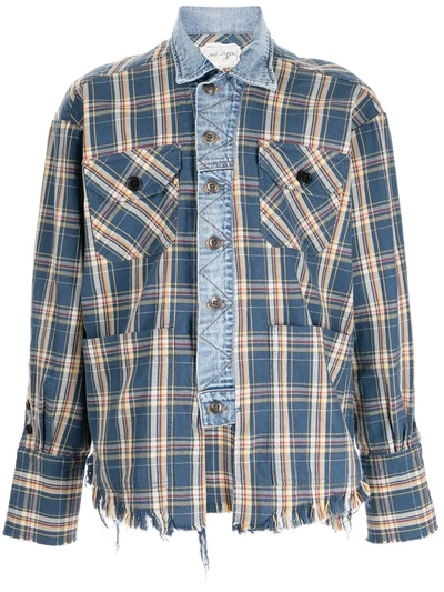 Greg Lauren Check Cotton-flannel And Denim Jacket In Blue
