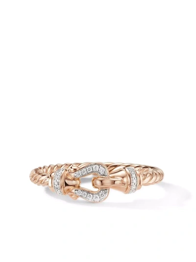 David Yurman Petite Buckle Ring In 18k Rose Gold With Diamonds