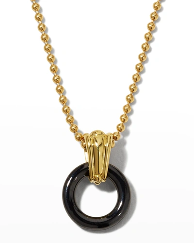 Lagos Meridian 18k Yellow Gold Black Caviar Ceramic 9mm Circle Pendant Necklace, 18 In Gold/black