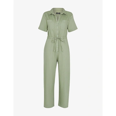 Whistles Womens Nova Belted Cotton-blend Jumpsuit 6 In Sage Green