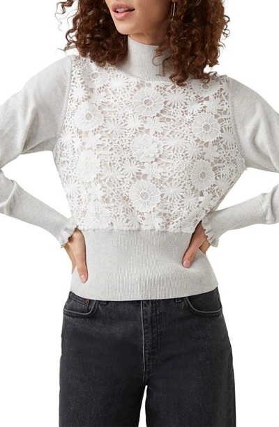 French Connection Kady Lace Mozart Long Sleeve Turtleneck In Dove Grey