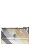 Kurt Geiger Kensington Stripe Leather Chain Crossbody Wallet In Metallic Silver