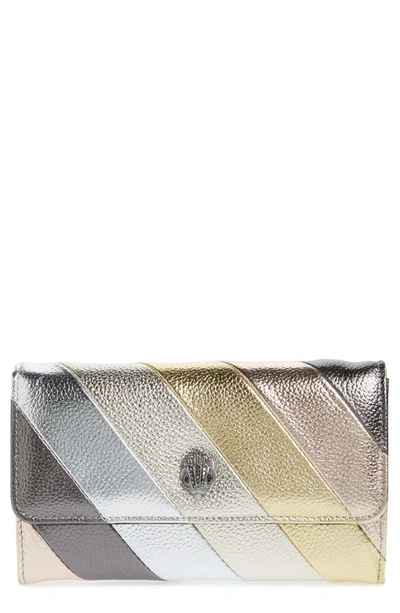 Kurt Geiger Kensington Stripe Leather Chain Crossbody Wallet In Open Grey