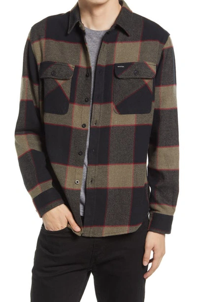 Brixton Bowery Slim Fit Plaid Flannel Button-up Shirt In Heather Grey & Charcoal