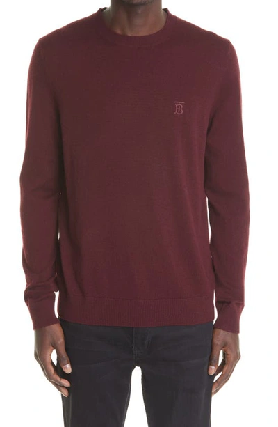 Burberry Embroidered Tb Monogram Cashmere Sweater In Burgundy