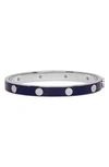 Tory Burch Silver-plated & Enamel Hinged Bangle In Tory Navy