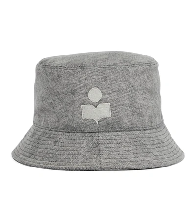 Isabel Marant Haley Embroidered Denim Bucket Hat In Grey