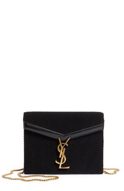 Saint Laurent Cassandra Velvet Wallet On A Chain In Nero/ Nero