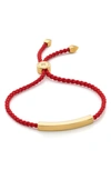 Monica Vinader Engravable Linear Bar Friendship Bracelet In Gold/ Coral