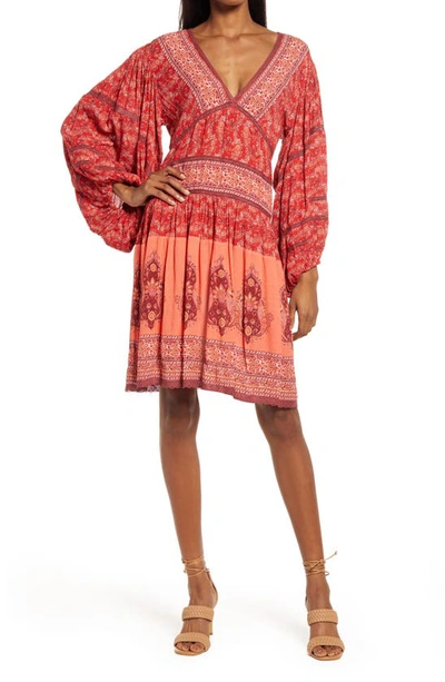 Area Stars Gia Mix Print Long Sleeve Dress In Burgundy