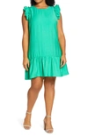 Cece Ruffle Trim Shift Dress In Soft Emerald