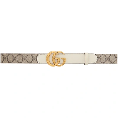 Gucci Brown Gg Supreme Marmont Belt In 9761 Ebony/white