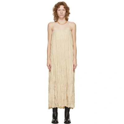 Totême Beige Silk Crinkled Slip Dress In Cava