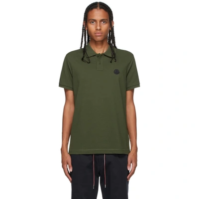Moncler Green Knit Polo In 876 Green