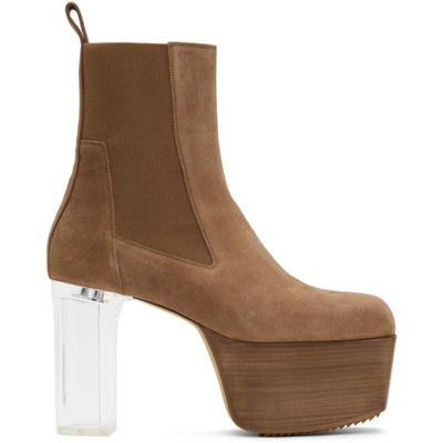 Rick Owens Beige Suede Platform Boots In 140 Mustard/clear