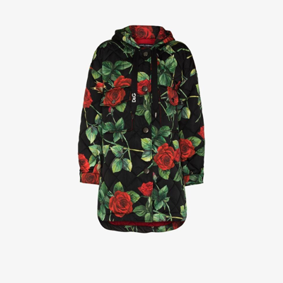 Dolce & Gabbana Quilted Floral Print Padded Jacket In Black