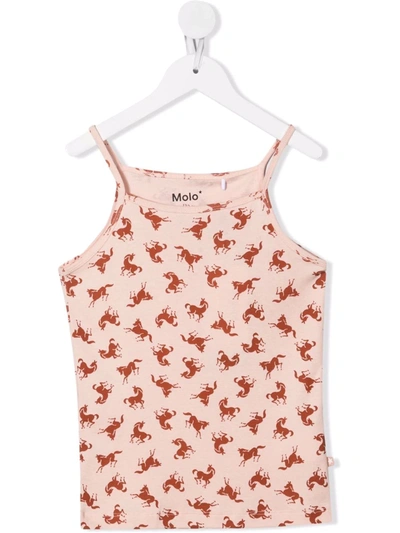 Molo Teen Horse-print Organic Stretch-cotton Top In Red
