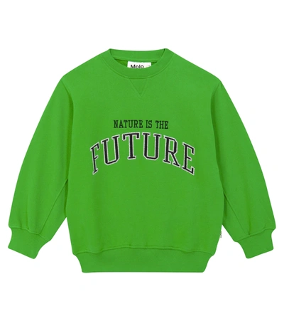 Molo Teen Slogan-embroidered Organic Cotton Sweatshirt In Green