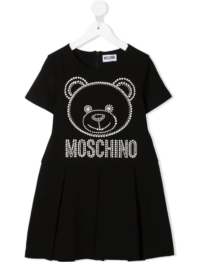 Moschino Kids' Teddy Bear-motif Studded Dress In Black
