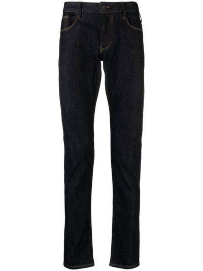 Emporio Armani Regular-fit Straight-leg Stretch-denim Jeans In Denim Blu