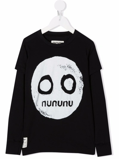 Nununu Kids' Smile-print Long-sleeve T-shirt In Natural