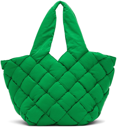 Bottega Veneta Cassette Intrecciato Paper Nylon Tote Bag In Green