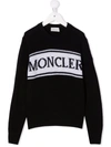 Moncler Kids' Logo Intarsia Virgin Wool Knit Sweater In Black