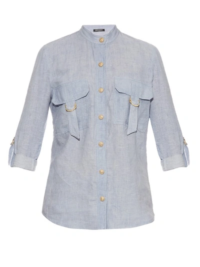 Balmain Cargo-pocket Linen Shirt In Light-blue | ModeSens