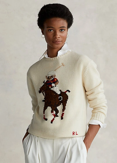 Ralph Lauren Polo Bear Embroidered Sweater In Cream Multi