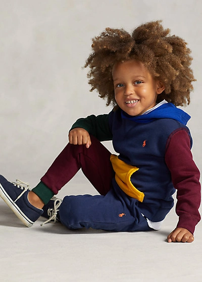 Polo Ralph Lauren Kids' Color-blocked Fleece Hoodie In Newport Navy Multi
