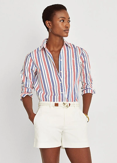 Lauren Ralph Lauren Striped Cotton Broadcloth Shirt In Red/blue/white Multi