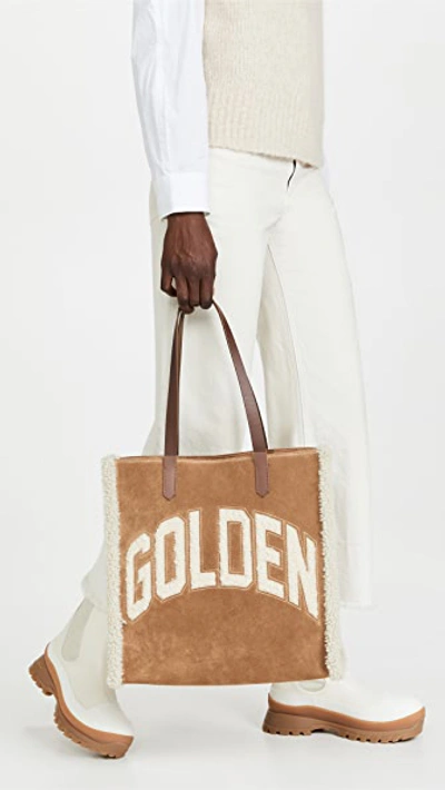 Golden Goose California Bag N-s Golden Merino And Suede Body Leather Handles Inlaid In Brown