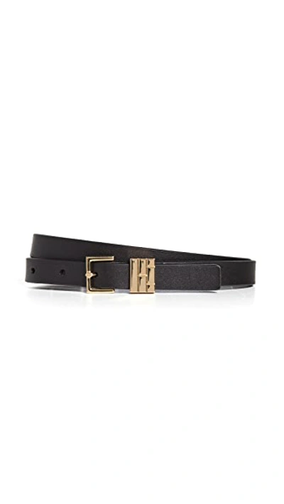 Frame Petit Square Buckle Leather Belt In Noir
