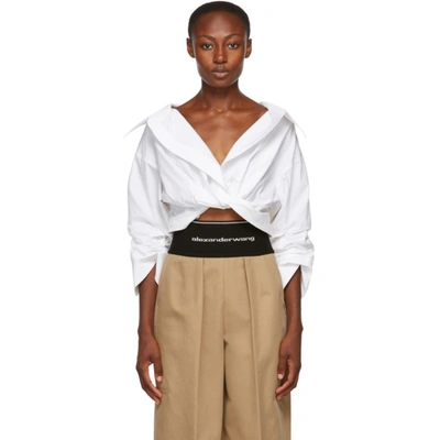 Alexander Wang Twist-front Cropped Cotton-blend Poplin Shirt In White