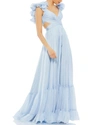 Ieena For Mac Duggal Cutout Ruffle Tulle Lace-up Gown In Powder Blue