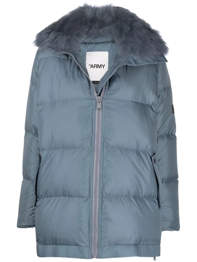 Yves Salomon Army Blue Fur-trimmed Quilted Shell Coat