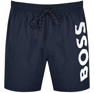 Boss Bodywear Boss Mooneye Short Length Swim Shorts With Bold Logo In Navy