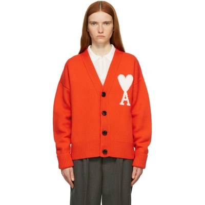 Ami Alexandre Mattiussi Orange Ami De Coeur Oversized Cardigan In