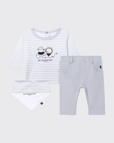 Givenchy Babies' Kid's 3-piece Lion And Bear Pant Set W/ Bib In 015 Lt Grey