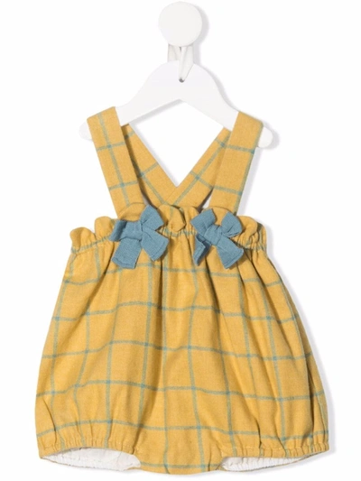 La Stupenderia Babies' Grid-checked Cotton Romper In Yellow