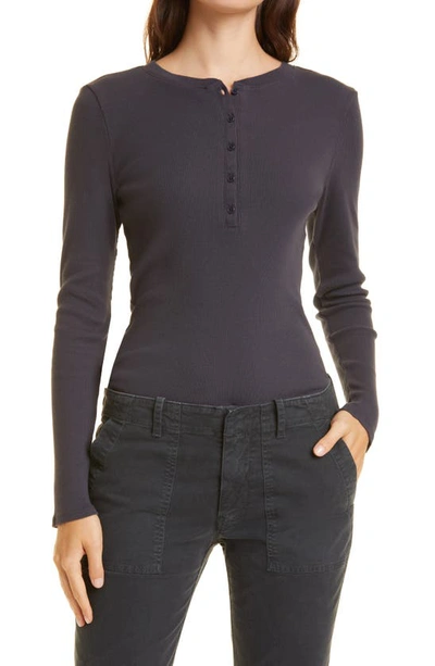 Nili Lotan Jordan Ribbed Cotton-jersey Henley Top In Navy