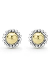 Lagos 18k Yellow Gold & Sterling Silver High Bar Round Framed Stud Earrings In Two-tone