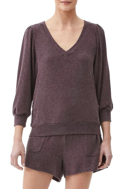 Michael Stars Gabriella V-neck 3/4-sleeve Sweatshirt In Heater Eggplant