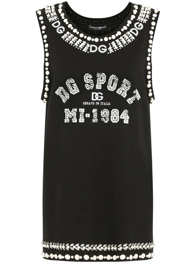 Dolce & Gabbana Jersey Tank Top With Crystal Details In Multicolor