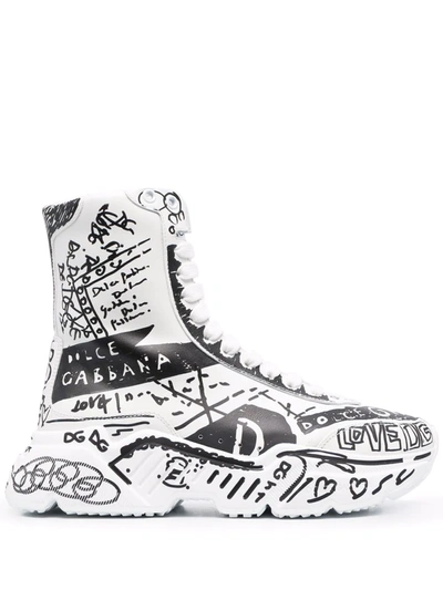 Dolce & Gabbana Daymaster Graffiti-print Mid-top Sneakers In White